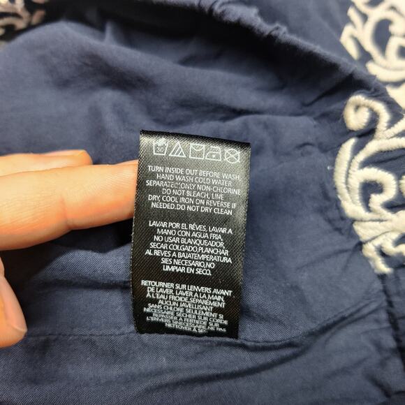 NVLT Embroidered Tiered Cotton Maxi Peasant Skirt Navy Blue Fleur de Lis Small - Picture 10 of 13